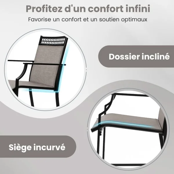 Lot de 2 Tabourets de Bar de Patio Robustes avec Repose-pieds et Accoudoirs Chaises de Salle à Manger avec Cadre Métallique Marron/Bleu/Rouge