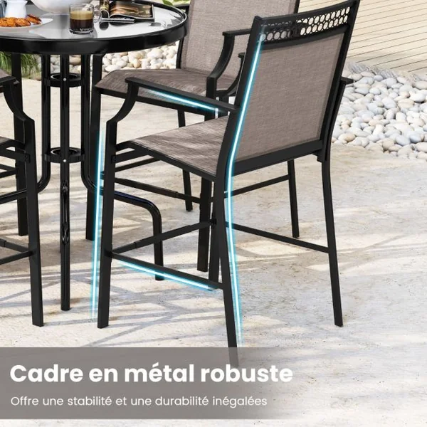 Lot de 2 Tabourets de Bar de Patio Robustes avec Repose-pieds et Accoudoirs Chaises de Salle à Manger avec Cadre Métallique Marron/Bleu/Rouge