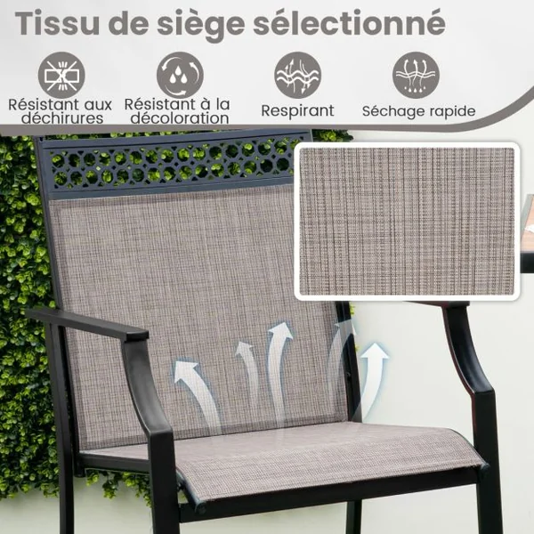 Lot de 2 Tabourets de Bar de Patio Robustes avec Repose-pieds et Accoudoirs Chaises de Salle à Manger avec Cadre Métallique Marron/Bleu/Rouge