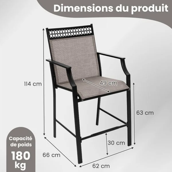Lot de 2 Tabourets de Bar de Patio Robustes avec Repose-pieds et Accoudoirs Chaises de Salle à Manger avec Cadre Métallique Marron/Bleu/Rouge