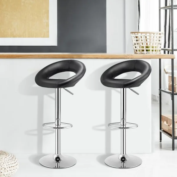 Lot de 2 Tabourets de Bar Modernes Réglables en Hauteur Rotatifs à 360° Base Antidérapante Repose-pieds en Métal pour Maison Restaurant Noir