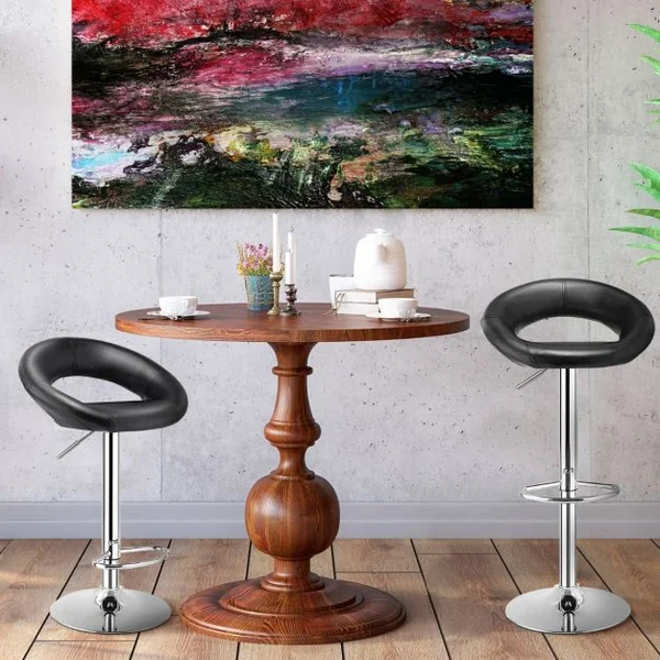 Lot de 2 Tabourets de Bar Modernes Réglables en Hauteur Rotatifs à 360° Base Antidérapante Repose-pieds en Métal pour Maison Restaurant Noir