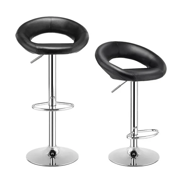 Lot de 2 Tabourets de Bar Modernes Réglables en Hauteur Rotatifs à 360° Base Antidérapante Repose-pieds en Métal pour Maison Restaurant Noir
