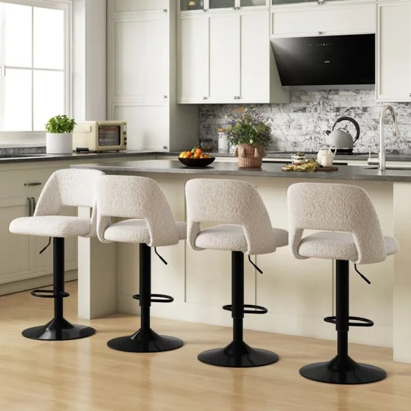 Lot de 2 Tabourets de Bar Pivotants Réglables avec Dossiers et Repose-Pieds Tabourets de Bar Rembourrés en Tissu pour Bar Blanc