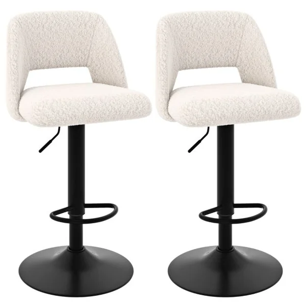 Lot de 2 Tabourets de Bar Pivotants Réglables avec Dossiers et Repose-Pieds Tabourets de Bar Rembourrés en Tissu pour Bar Blanc