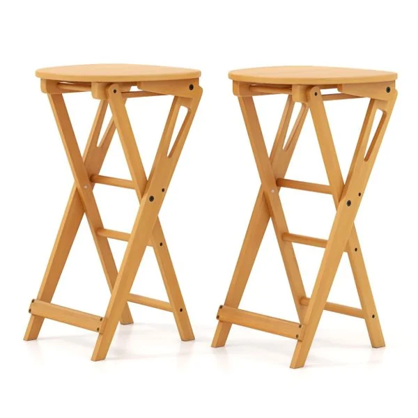 Lot de 2 Tabourets de Bar Pliants en Bambou Tabouret Haut Chaise Bar Bistro avec Repose-Pieds Poignées Sans Assemblage 36 x 33 x 61 cm