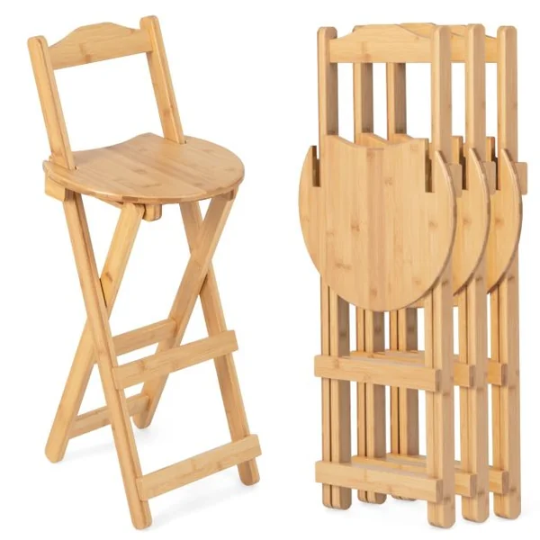 Lot de 2 Tabourets de Bar Pliants en Bambou Tabouret Haut Chaise Bar Bistro avec Repose-pieds Poignées Sans Assemblage