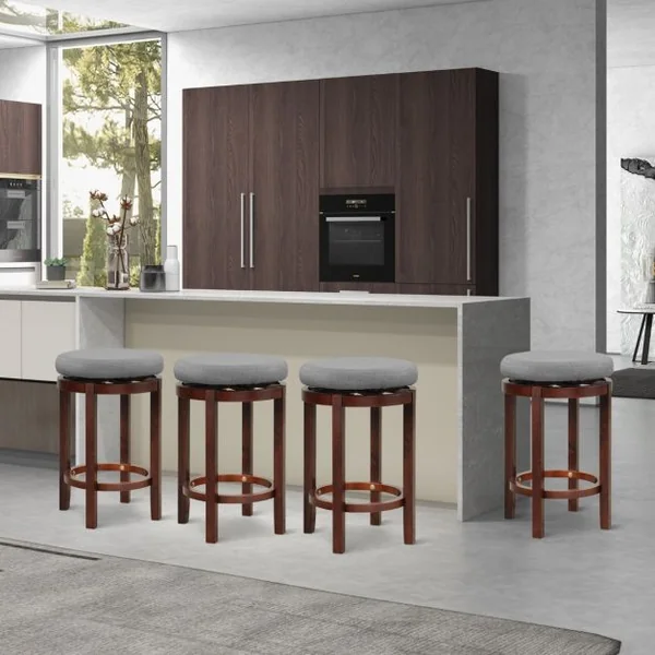 Lot de 2 Tabourets de Bar Rond Pivotant 360° Dia. 42 x 66 cm Assise Rembourrée Charge 180 KG, Design Classique Gris