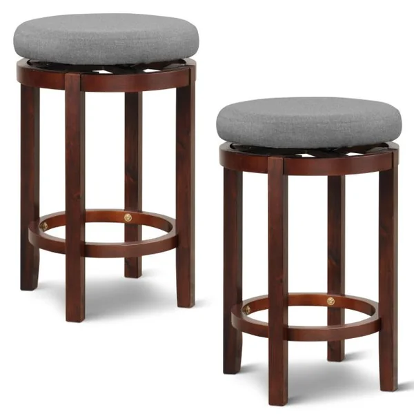 Lot de 2 Tabourets de Bar Rond Pivotant 360° Dia. 42 x 66 cm Assise Rembourrée Charge 180 KG, Design Classique Gris