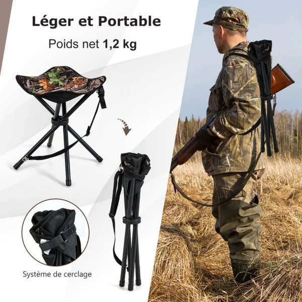 Lot de 2 Tabourets de Camping Pliant en Tissu Oxford avec Sangle d'Épaule Charge 150 KG pour Randonnée Chasse et Pêche