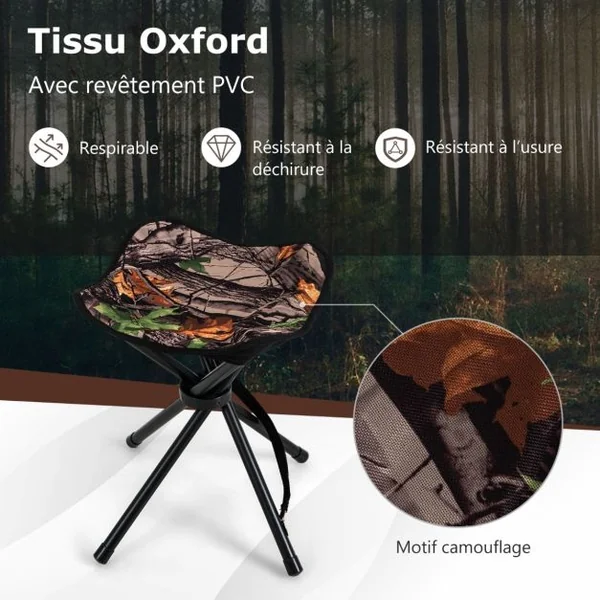 Lot de 2 Tabourets de Camping Pliant en Tissu Oxford avec Sangle d'Épaule Charge 150 KG pour Randonnée Chasse et Pêche