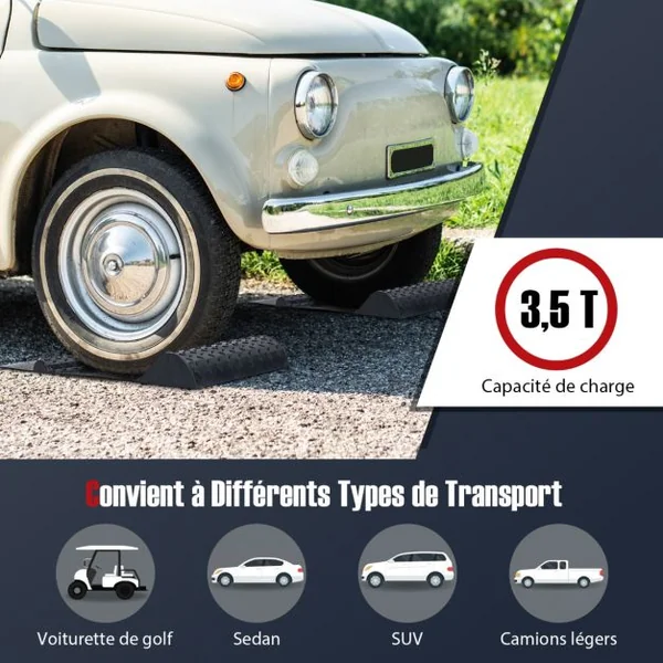 Lot de 2 Tapis de Stationnement Antidérapant pour Garage Aide au Stationnement Guide des Pneus pour La Plupart des Véhicules Noir