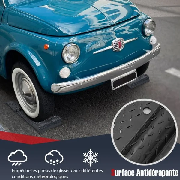 Lot de 2 Tapis de Stationnement Antidérapant pour Garage Aide au Stationnement Guide des Pneus pour La Plupart des Véhicules Noir