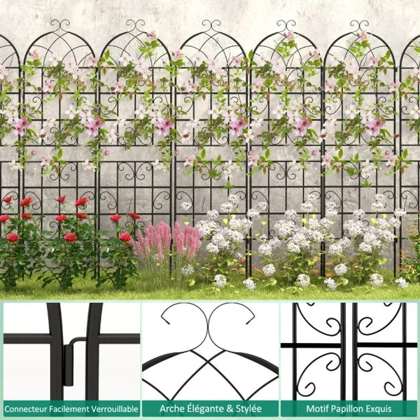 Lot de 2 Treillis de Jardin en Métal 180 x 50 cm Clôture Décorative pour Plante Grimpante Grille Fleurs Antirouille pour Cour Patio Noir
