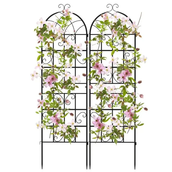 Lot de 2 Treillis de Jardin en Métal 180 x 50 cm Clôture Décorative pour Plante Grimpante Grille Fleurs Antirouille pour Cour Patio Noir