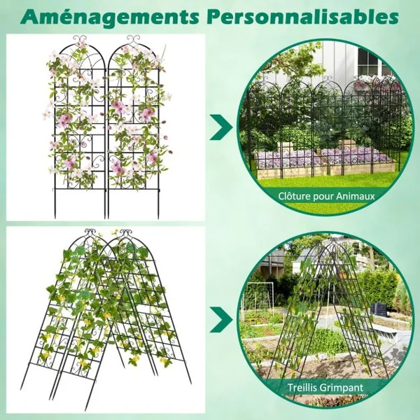 Lot de 2 Treillis de Jardin en Métal 180 x 50 cm Clôture Décorative pour Plante Grimpante Grille Fleurs Antirouille pour Cour Patio Noir