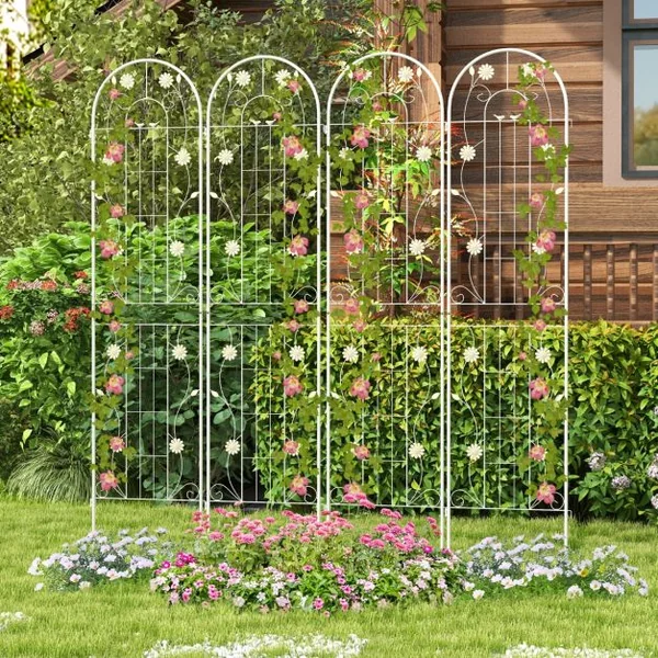 Lot de 2 Treillis de Jardin en Métal 180 x 50 cm Clôture Décorative pour Plante Grimpante Grille Fleurs Antirouille pour Cour Patio Vert