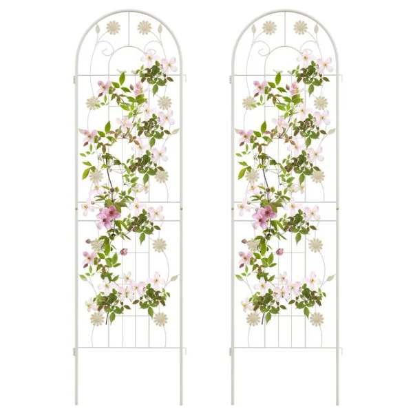 Lot de 2 Treillis de Jardin en Métal 180 x 50 cm Clôture Décorative pour Plante Grimpante Grille Fleurs Antirouille pour Cour Patio Vert