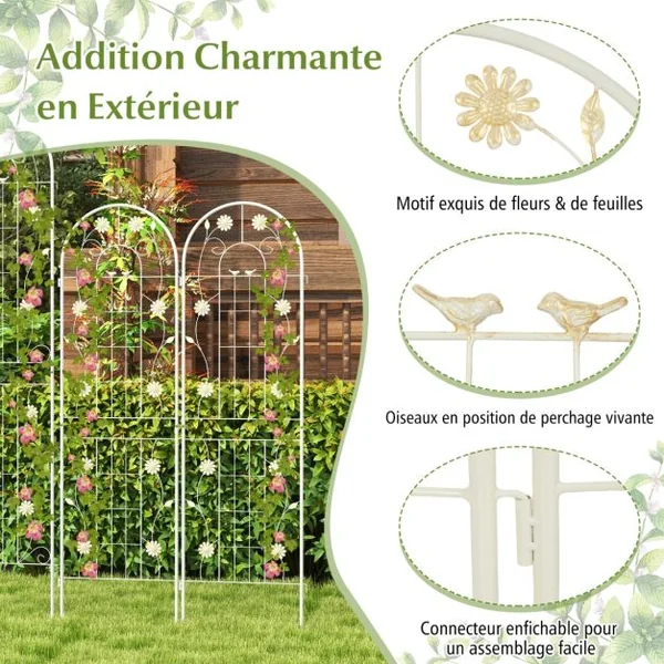 Lot de 2 Treillis de Jardin en Métal 180 x 50 cm Clôture Décorative pour Plante Grimpante Grille Fleurs Antirouille pour Cour Patio Vert