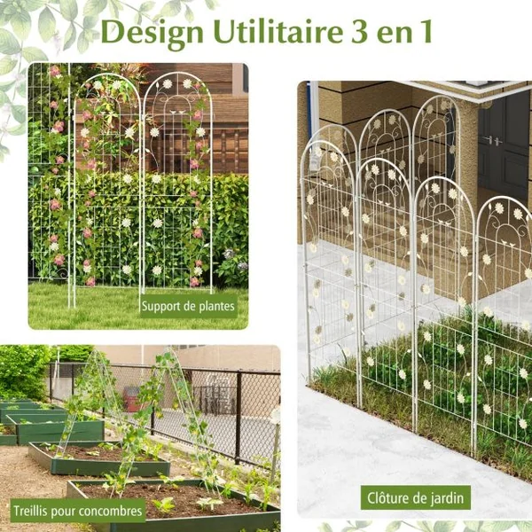 Lot de 2 Treillis de Jardin en Métal 180 x 50 cm Clôture Décorative pour Plante Grimpante Grille Fleurs Antirouille pour Cour Patio Vert