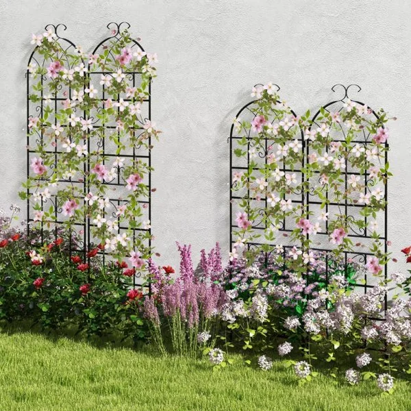 Lot de 2 Treillis de Jardin en Métal 220x50 cm Clôture Décorative pour Plante Grimpante Grille Fleurs Antirouille pour Jardin Noir