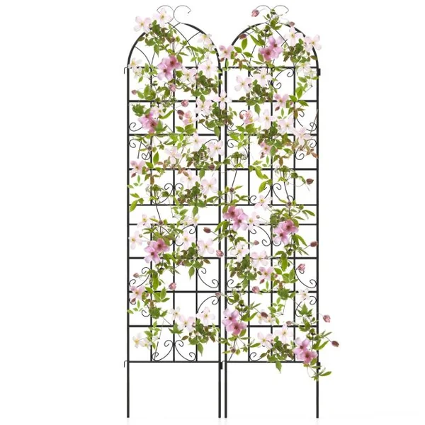 Lot de 2 Treillis de Jardin en Métal 220x50 cm Clôture Décorative pour Plante Grimpante Grille Fleurs Antirouille pour Jardin Noir