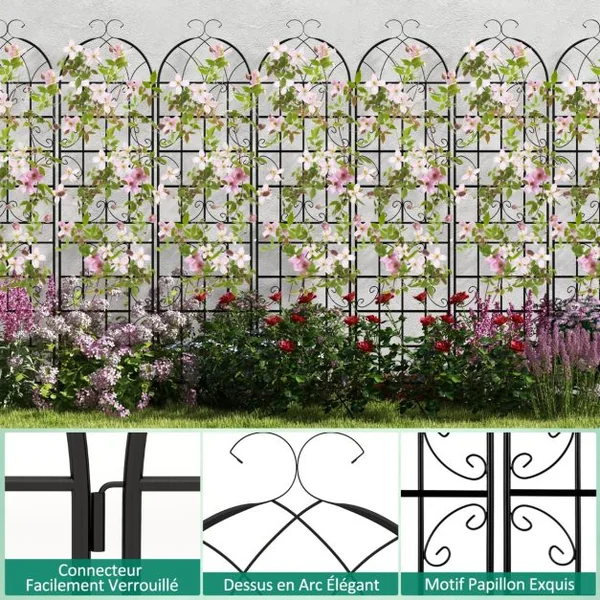 Lot de 2 Treillis de Jardin en Métal 220x50 cm Clôture Décorative pour Plante Grimpante Grille Fleurs Antirouille pour Jardin Noir