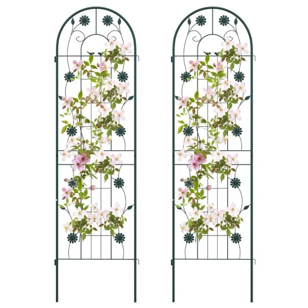 Lot de 2 Treillis de Jardin en Métal 220x50cm Clôture Décorative pour Plante Grimpante Grille Fleurs Antirouille pour Jardin Vert