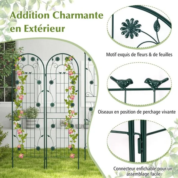 Lot de 2 Treillis de Jardin en Métal 220x50cm Clôture Décorative pour Plante Grimpante Grille Fleurs Antirouille pour Jardin Vert