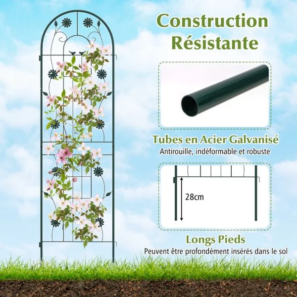 Lot de 2 Treillis de Jardin en Métal 220x50cm Clôture Décorative pour Plante Grimpante Grille Fleurs Antirouille pour Jardin Vert