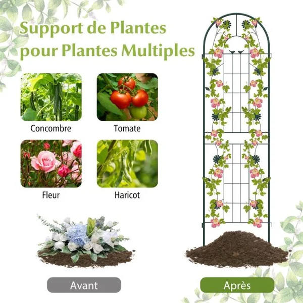 Lot de 2 Treillis de Jardin en Métal 220x50cm Clôture Décorative pour Plante Grimpante Grille Fleurs Antirouille pour Jardin Vert