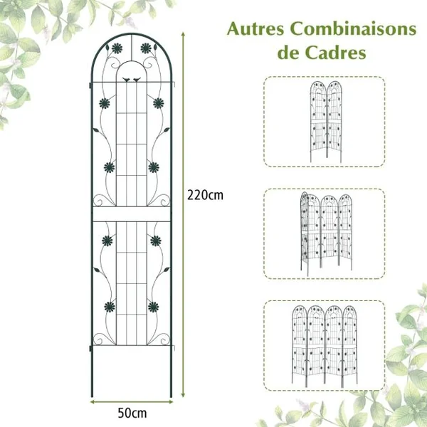 Lot de 2 Treillis de Jardin en Métal 220x50cm Clôture Décorative pour Plante Grimpante Grille Fleurs Antirouille pour Jardin Vert