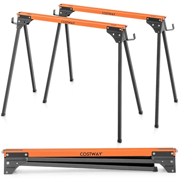 Lot de 2 Tréteaux de Sciage Pliables Métalliques Charge 500 kg Tréteaux avec 2x4 Bras de Support Pieds à Ouverture Rapide 96,5 x 47 x 76 cm Orange