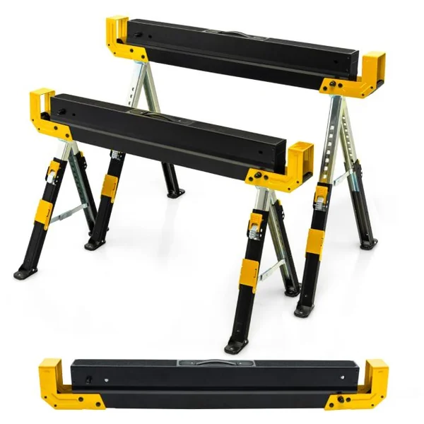 Lot de 2 Tréteaux Métalliques Pieds Antidérapants Hauteur A justable 61,5 à 82,7 cm Jaune/Rouge
