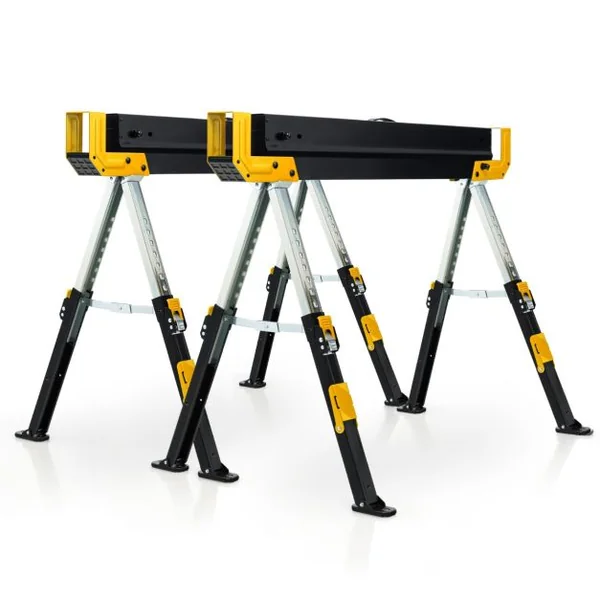 Lot de 2 Tréteaux Métalliques Pieds Antidérapants Hauteur A justable 61,5 à 82,7 cm Jaune/Rouge