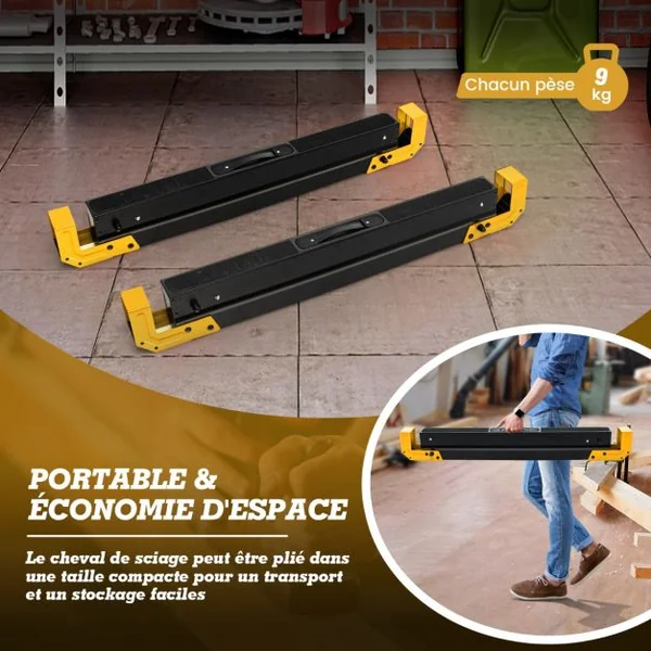 Lot de 2 Tréteaux Métalliques Pieds Antidérapants Hauteur A justable 61,5 à 82,7 cm Jaune/Rouge