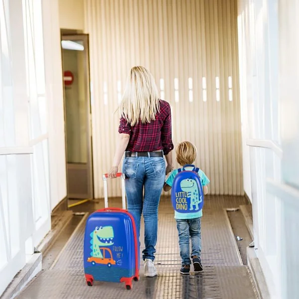 Lot de 2 Valise Cabine Enfant + Sac à Dos Bagages Enfant pour Garçons Filles avec Poignée Rétractable 88-100cm Valise Dinosaure en ABS