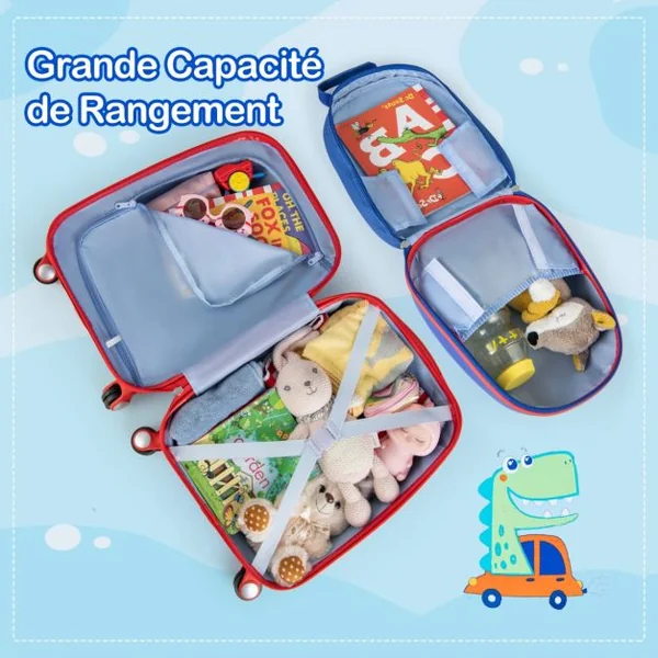 Lot de 2 Valise Cabine Enfant + Sac à Dos Bagages Enfant pour Garçons Filles avec Poignée Rétractable 88-100cm Valise Dinosaure en ABS