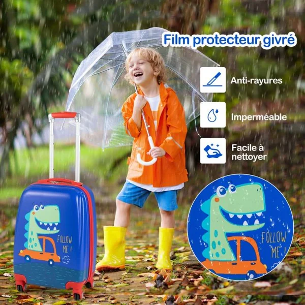 Lot de 2 Valise Cabine Enfant + Sac à Dos Bagages Enfant pour Garçons Filles avec Poignée Rétractable 88-100cm Valise Dinosaure en ABS