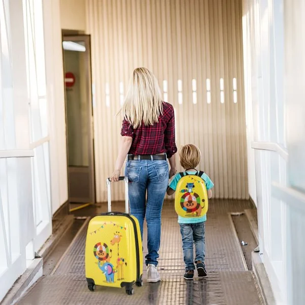 Lot de 2 Valise Cabine Enfant + Sac à Dos Bagages Enfant pour Garçons Filles avec Poignée Rétractable 88-100cm Valise Lion