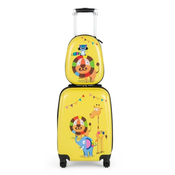 Lot de 2 Valise Cabine Enfant + Sac à Dos Bagages Enfant pour Garçons Filles avec Poignée Rétractable 88-100cm Valise Lion