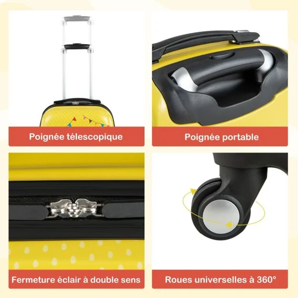 Lot de 2 Valise Cabine Enfant + Sac à Dos Bagages Enfant pour Garçons Filles avec Poignée Rétractable 88-100cm Valise Lion