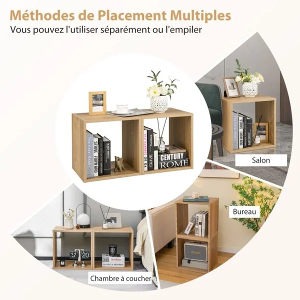 Lot de 2 Étagère de Rangement 2 Cube de Rangement Salon Chambre Bureau Entrée Côte à Côte ou Empilés 38 x 33 x 77 cm