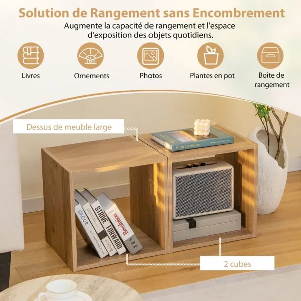 Lot de 2 Étagère de Rangement 2 Cube de Rangement Salon Chambre Bureau Entrée Côte à Côte ou Empilés 38 x 33 x 77 cm