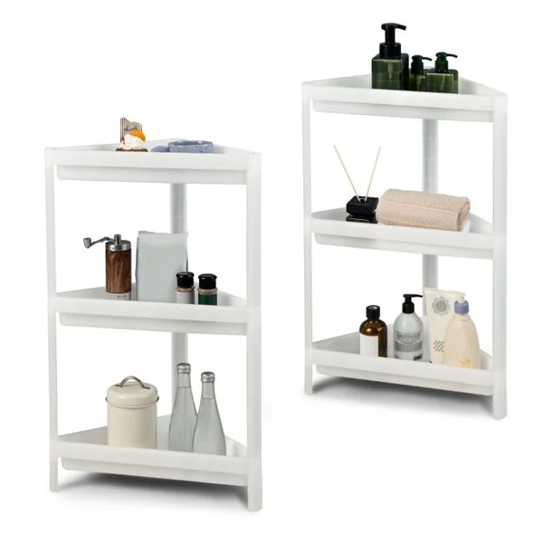 Lot de 2 Étagère de Rangement à 3 Niveaux 33x33x70CM avec Trous de Drainage pour Cuisine étroits Salle de Bain Blanc