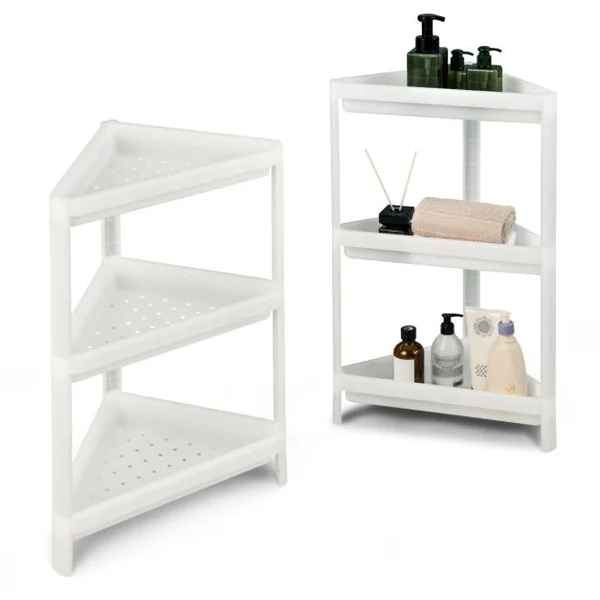 Lot de 2 Étagère de Rangement à 3 Niveaux 33x33x70CM avec Trous de Drainage pour Cuisine étroits Salle de Bain Blanc