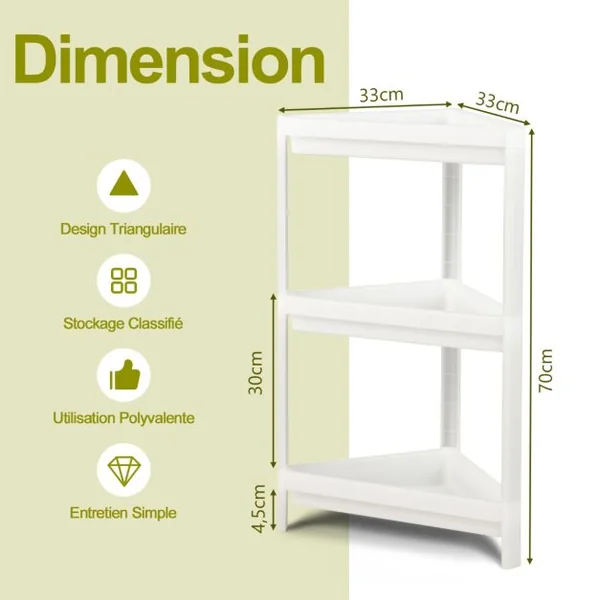 Lot de 2 Étagère de Rangement à 3 Niveaux 33x33x70CM avec Trous de Drainage pour Cuisine étroits Salle de Bain Blanc