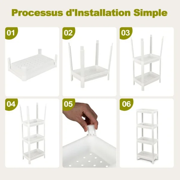 Lot de 2 Étagères de Rangement à 4 Niveaux 36x23x99,5CM avec Trous de Drainage pour Cuisine étroits Salle de Bain Blanc