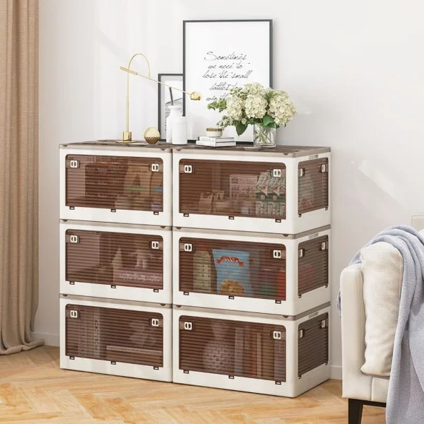Lot de 3 Bacs de Rangement Empilables avec Couvercles de 132L Boîte de Rangement Mobile et Pliable en Plastique Ouverture sur 5 Côtés