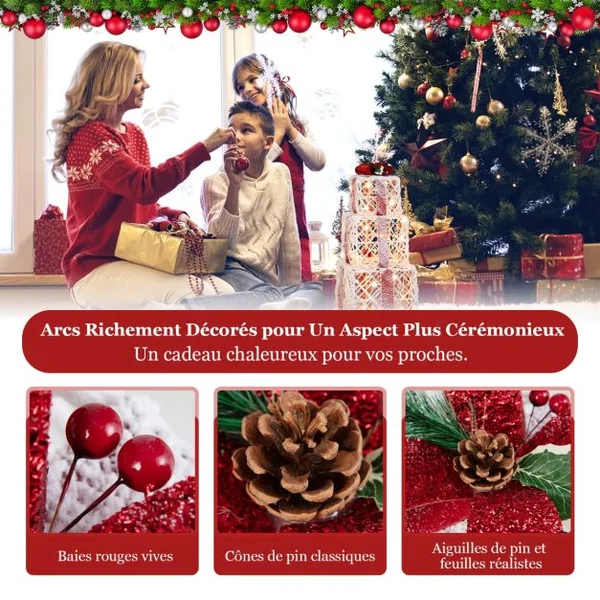 Lot de 3 Boîtes à Cadeaux Lumineuses de Noël avec 60 LED de Noël Fonction minuterie 6 heures Pommes de Pin et Feuilles